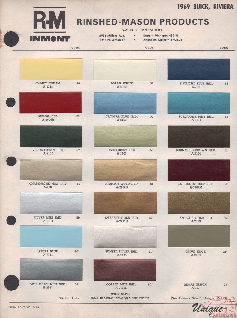 1969 Buick Paint Charts RM 1